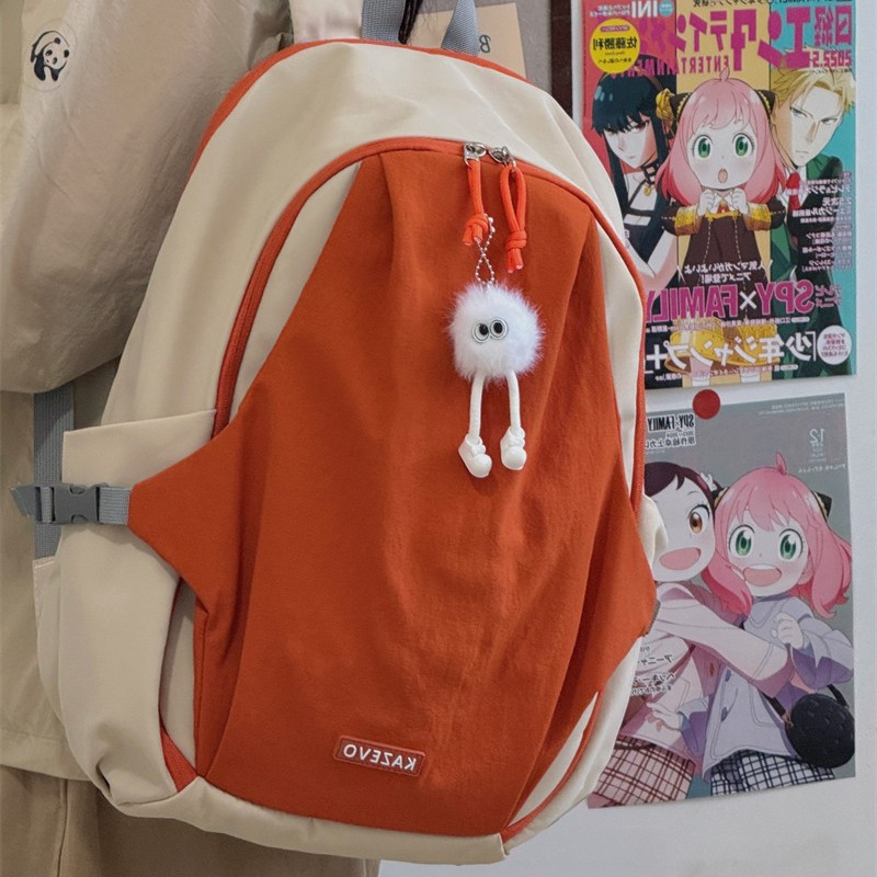 A new high-appeal, fresh and college-style ins backpack for junior and senior high school students. It features a simple, lightweight and large-capacity backpack with contrasting colors full figure