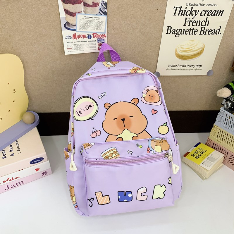 Cute cartoon capybara schoolbag for girls, 2025 new style children's backpack, large capacity Capibara bag details Picture