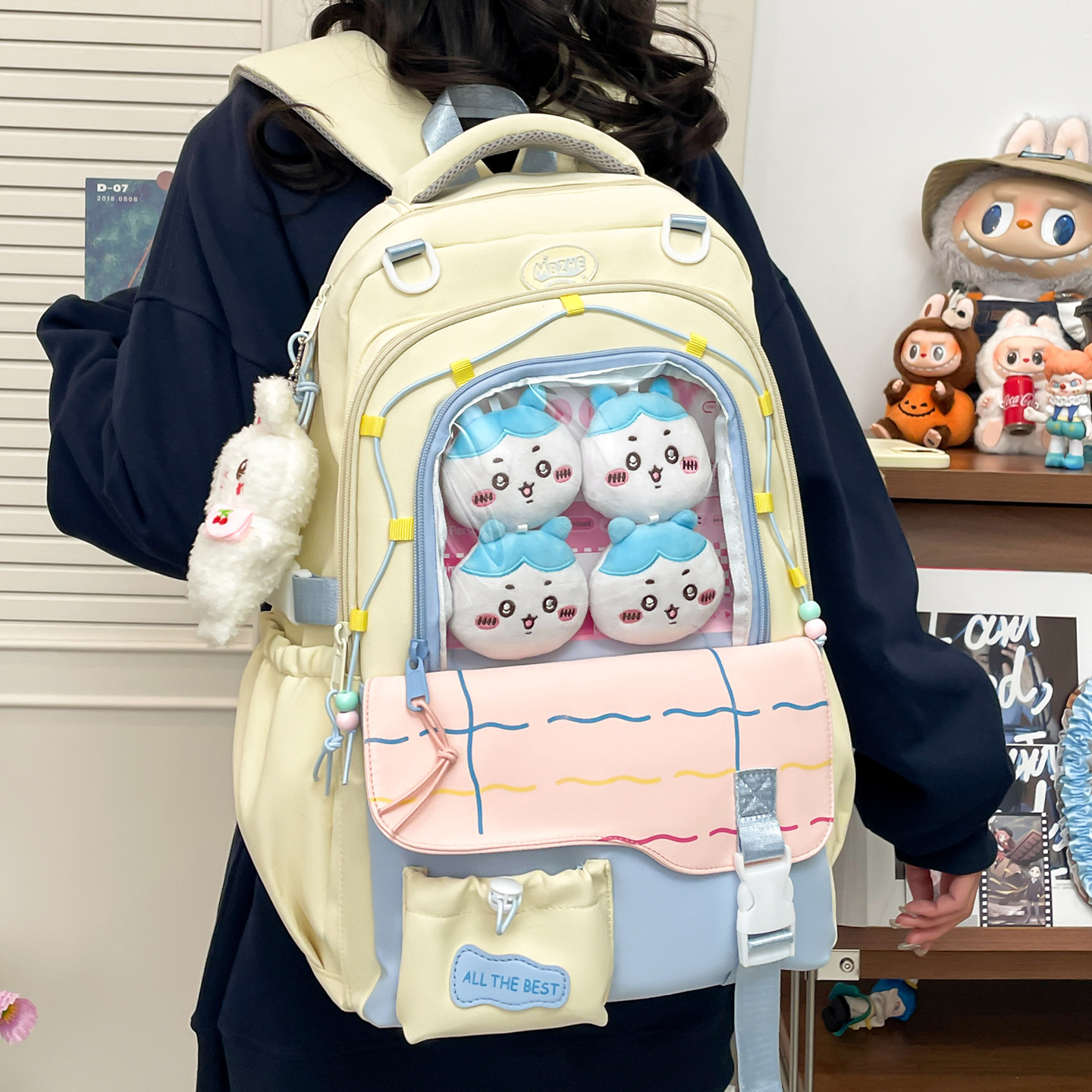 Fresh, sweet and cute schoolbag for junior and senior high school students, new high appearance level, simple, light and versatile, large-capacity backpack full figure