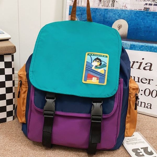 Japanese-style original schoolbag for girls in junior and senior high school, color-blocking flip backpacks, casual, cute and lightweight backpacks for primary school students details Picture