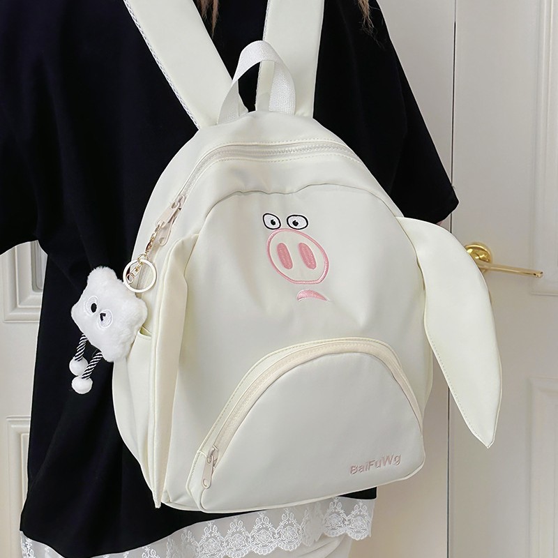 New high-appeartion-level cartoon piglet schoolbag for girls, junior and senior high school students, casual, simple, lightweight and commuting large-capacity backpack details Picture