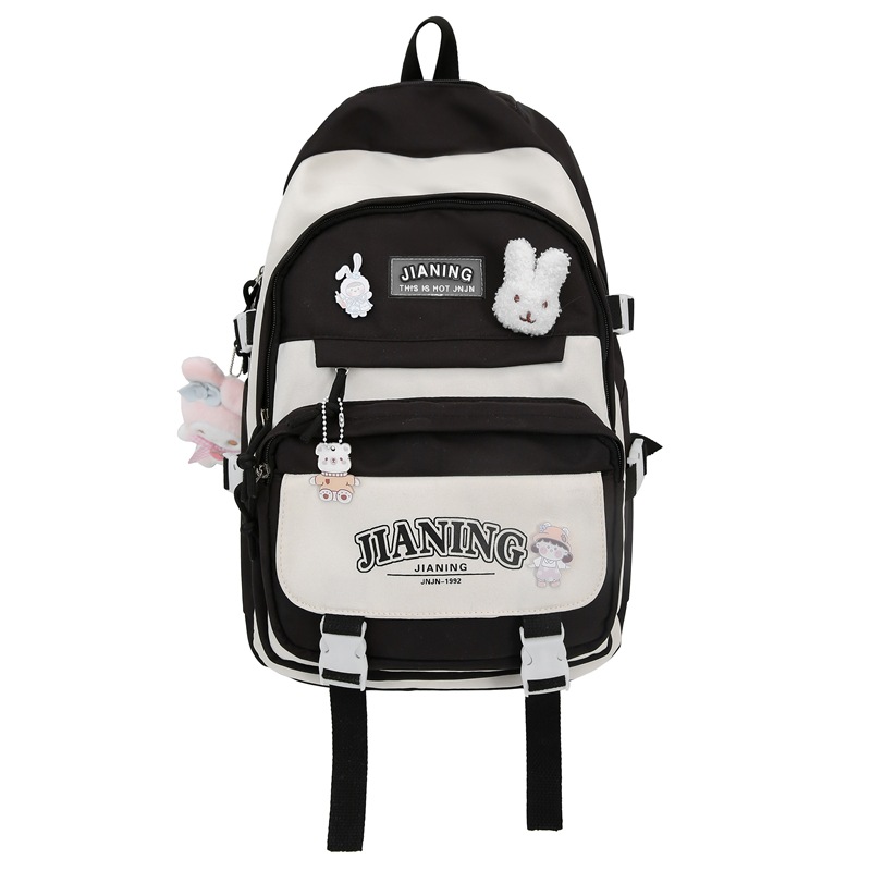 Korean style cute girl Instagram style large-capacity two-piece schoolbag set for primary school students from grades three to six, color-blocking and patchwork backpack Item Picture