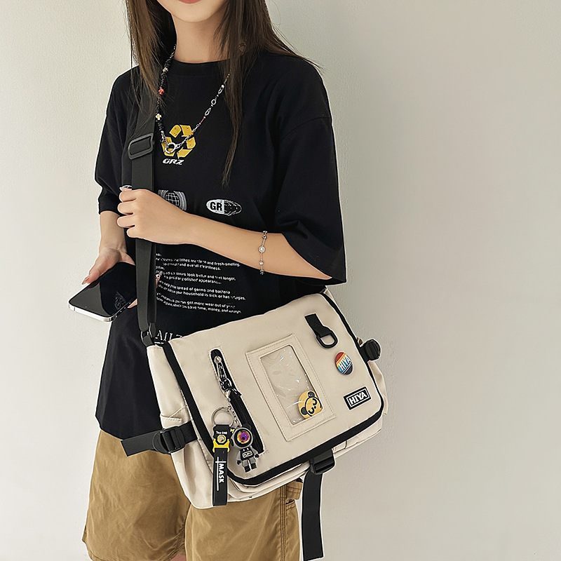 New Korean-style high-appeartion-level workwear trendy bag, messenger bag, college student casual, simple and lightweight commuting crossbody bag details Picture