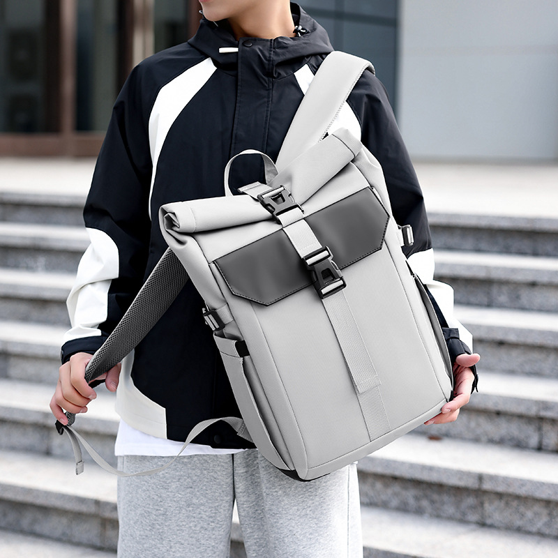 A new cross-border trendy travel backpack for men, with a folding roll opening and functional style, is a cycling backpack for outdoor leisure Application Scenario
