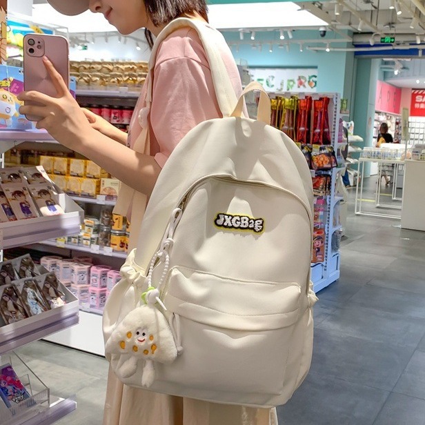 Forest-style Instagram minimalist campus girl schoolbag, Japanese-style Harajuku style vintage solid-color middle school backpack full figure