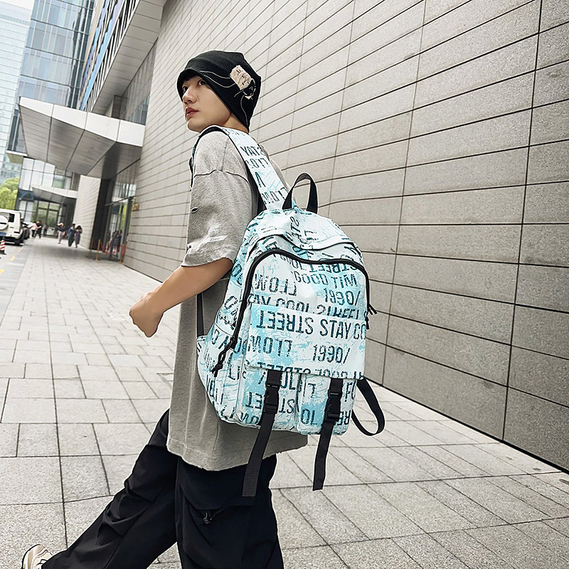 A new Korean-style Instagram backpack with a high level of appearance, cool and trendy color-blocking letter design, and a lightweight, large-capacity backpack for travel and mountain climbing details Picture
