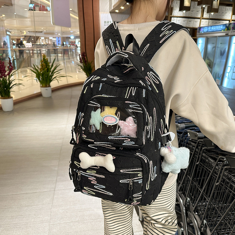 Junior high school student backpack: Korean Instagram cream white forest-themed versatile high appearance level girl backpack. High school student backpack details Picture