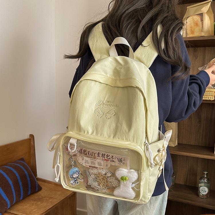 Forest-style large-capacity backpack for girls, ins bow, soft girl, versatile transparent pain bag for girls, student schoolbag for classes full figure