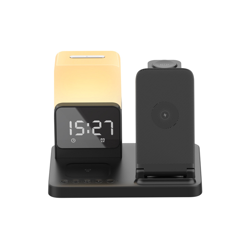 Suitable for mobile phones, headphones, Apple watches, wireless charging, night lights, alarm clocks, standing foldable multi-functional wireless charger Item Picture