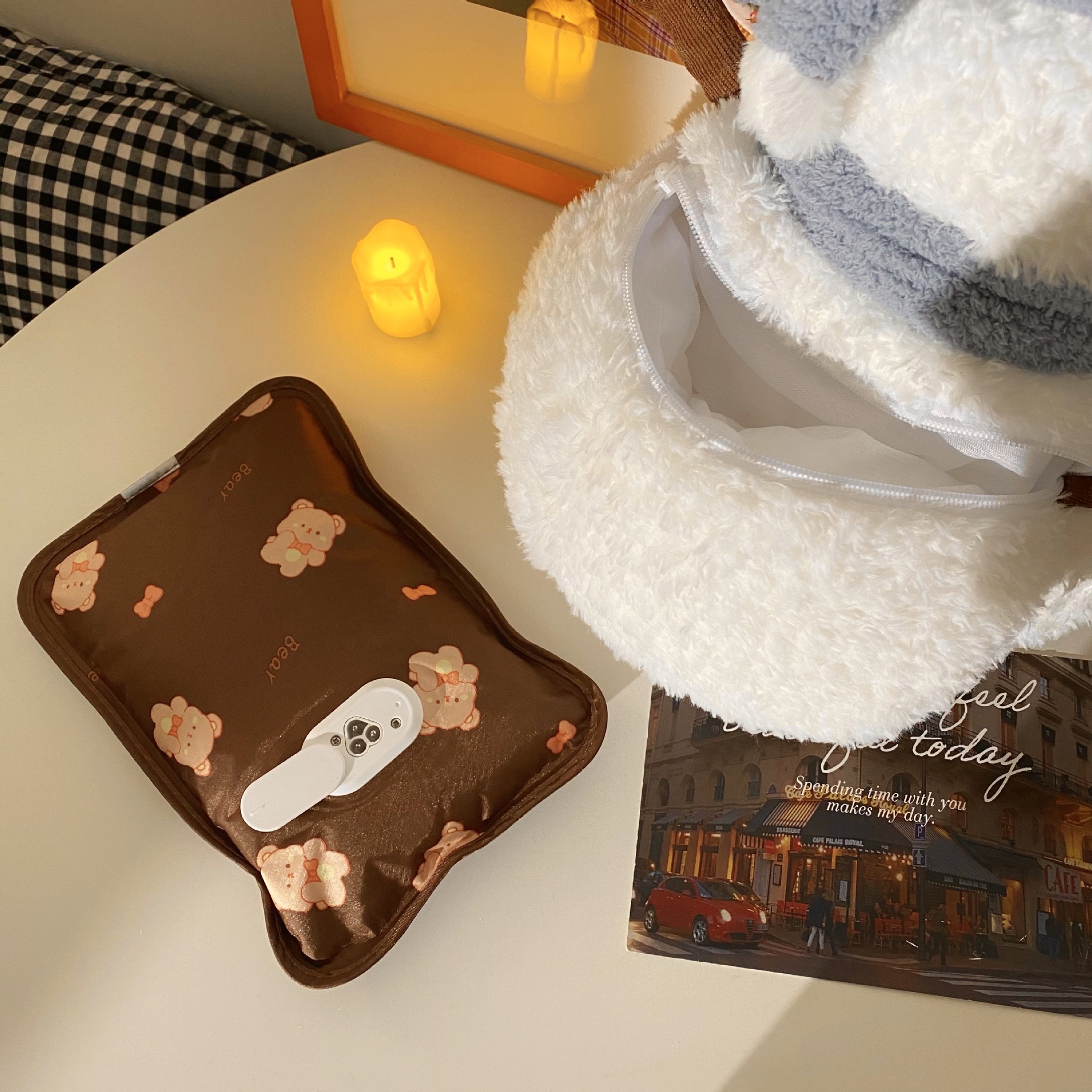 Blue Hat Snowman Hot Water Bag, new portable and cute student no-water-filling explosion-proof electric hot water bag, warm water bag, hand warmer Specification drawing