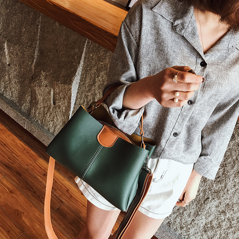 High-end premium bucket bag for women, 2023 new style handbag, color-block Korean style, simple and versatile crossbody bag for women details Picture