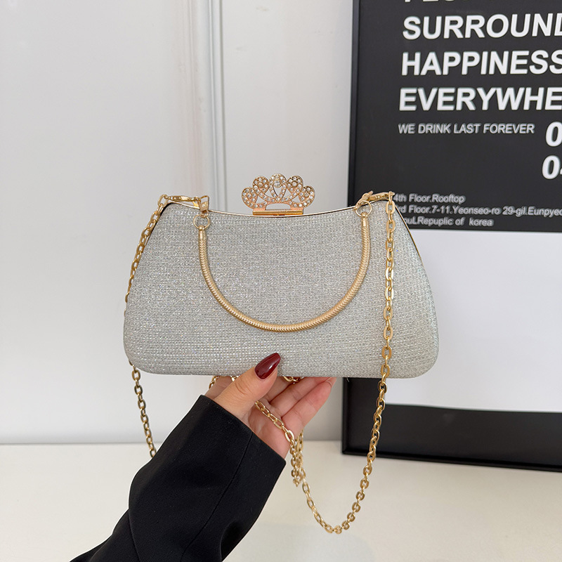 Dinner bag, chain single-shoulder crossbody bag, glittering diamond, European and American style banquet party bag, casual and fashionable cheongsam bag full figure