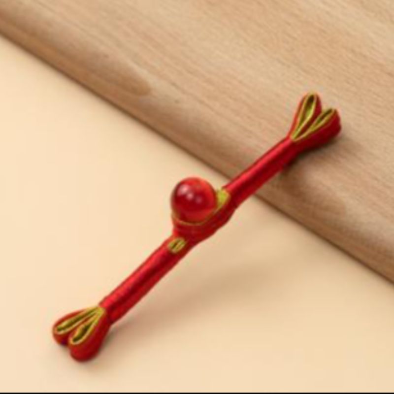 国潮 盘扣子中式燕尾绕线一字扣复古汉服唐装手工旗袍纽扣红金