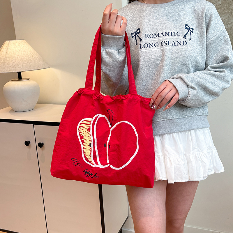 Summer lightweight drawstring fabric bag for students, easy to use for commuting, versatile shoulder bag, niche, large capacity, simple and convenient for the group Specification drawing