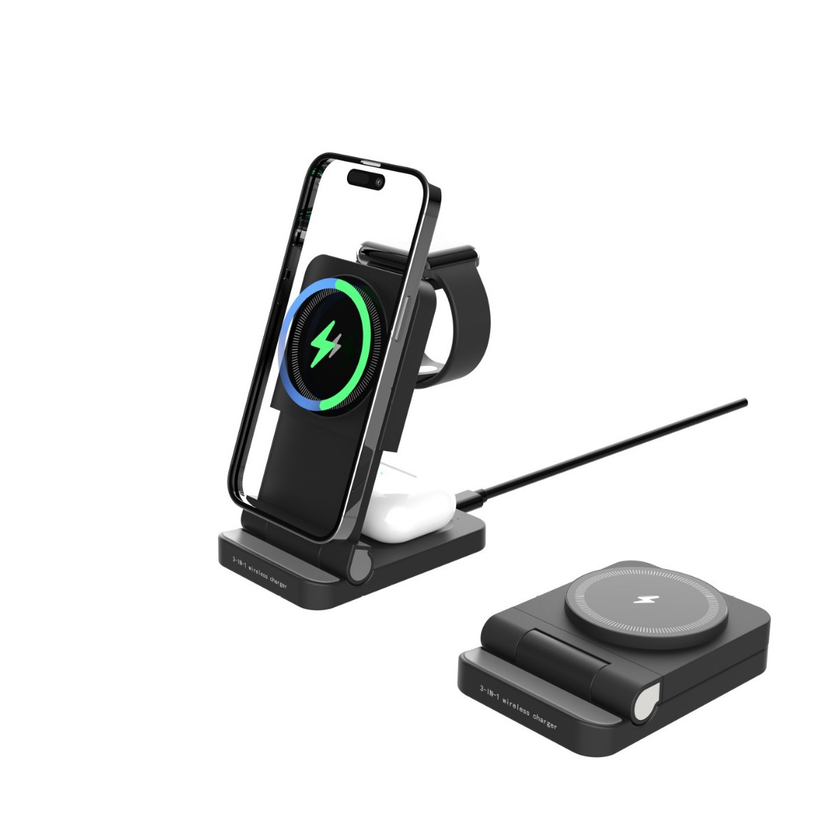 The new foldable magnetic three-in-one wireless charger, retractable portable travel version QI wireless charger is suitable for Apple Item Picture