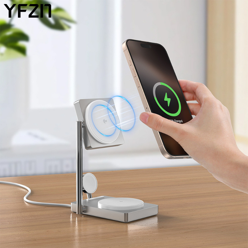 High-quality 30W folding magnetic three-in-one wireless charger, zinc alloy qi2 certified watch, 5W fast charging Application Scenario