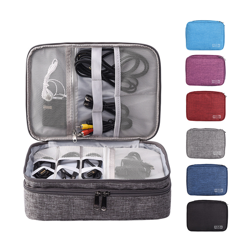 Runhui three-layer digital bag, multi-functional data cable storage bag, power bank and Earphone storage bag manufacturer wholesale full figure