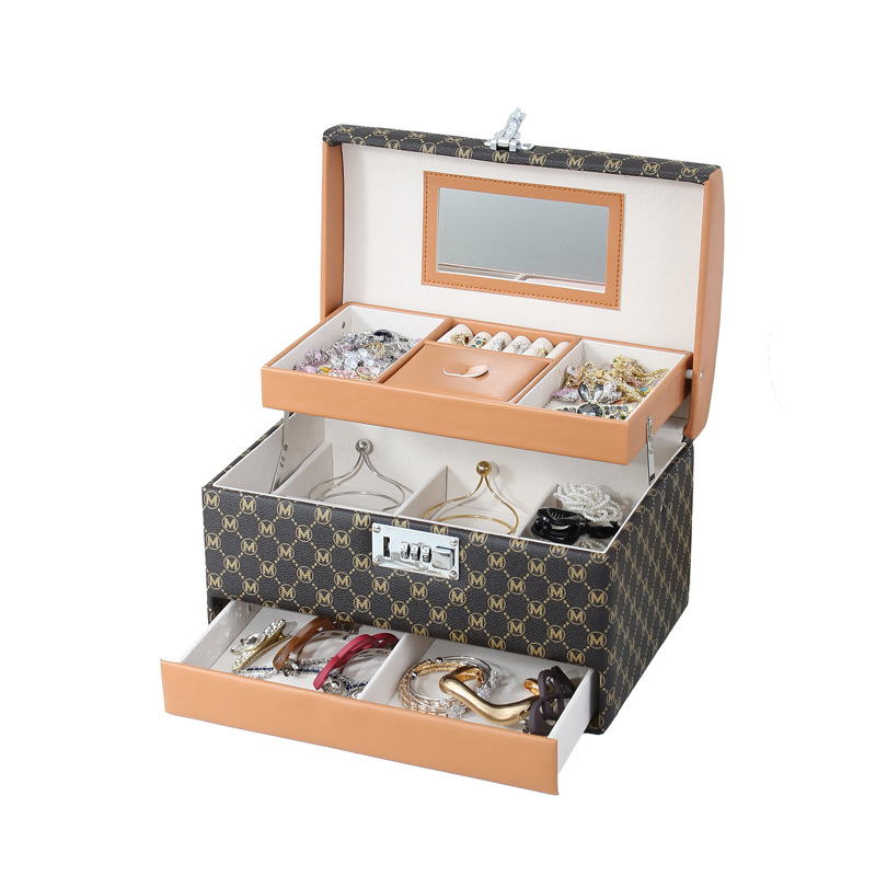 Letter jewelry storage box, ring and necklace jewelry storage box, large capacity bracelet position, password box with mirror, cross-border Item Picture