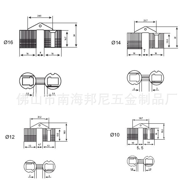 One-character concealed hinge gift box, door and window hardware accessories, copper cylinder concealed hinge, bucket concealed hinge, pure copper hidden hinge Specification drawing