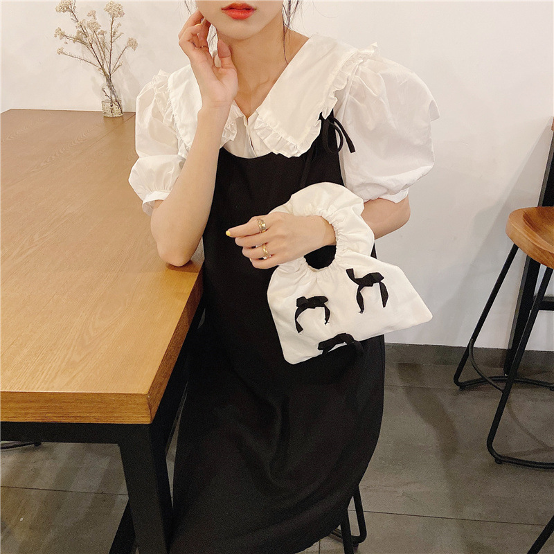 14173 Cute Bow Bag Mini Wrist Cloud Bag Women's New ins pleated Lace Handbag wholesale Item Picture