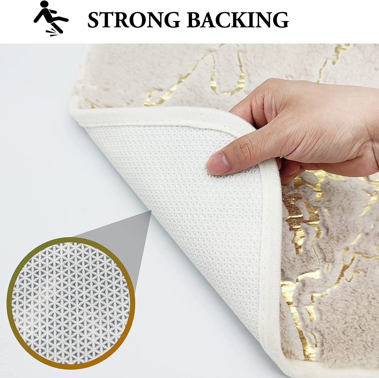 亲肤舒适兔毛绒浴室地垫 大理石纹烫金地垫 小兔毛烫金浴室垫 吸水防滑脚垫 TPR底浴室防滑垫详情6