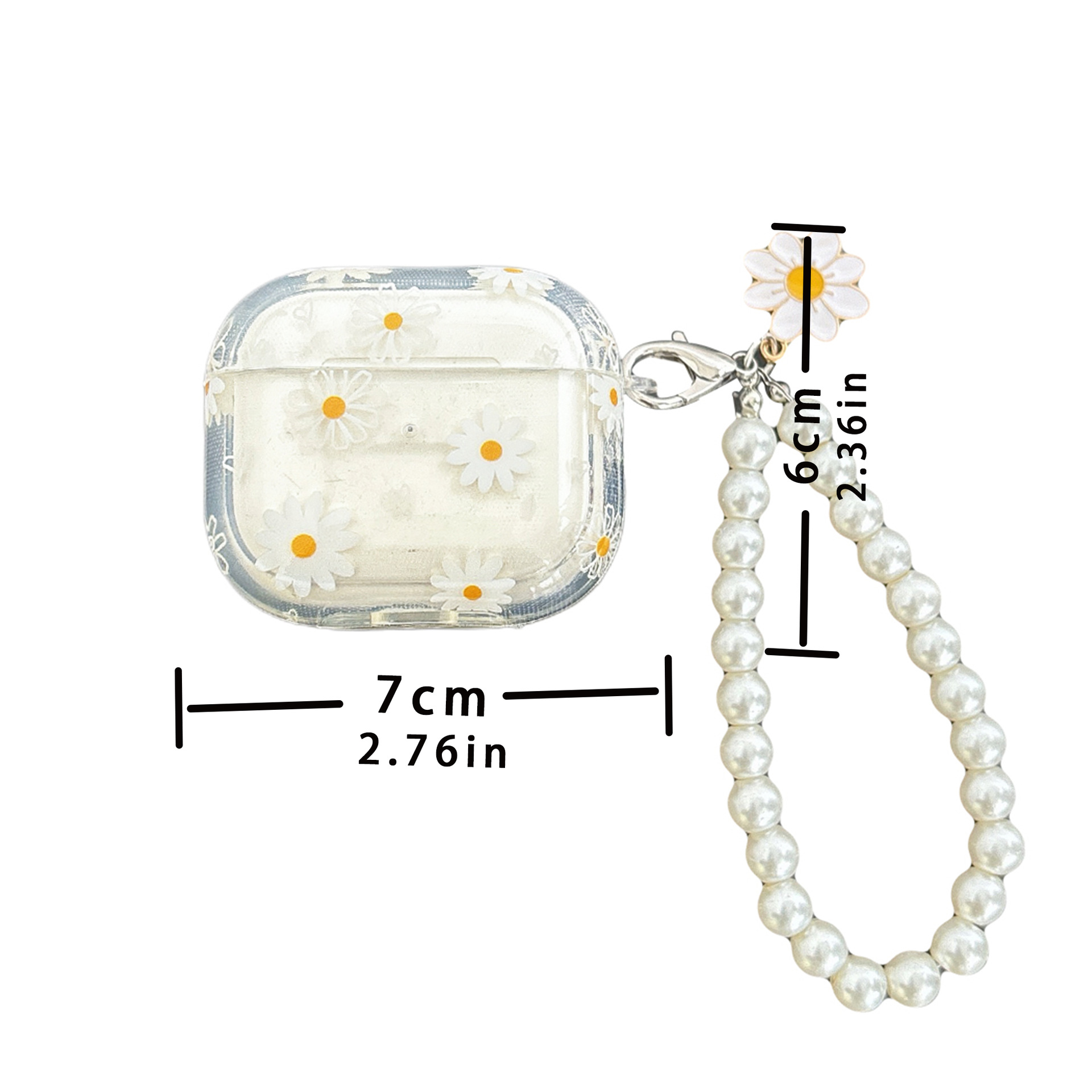 Suitable for AirPods 1/2/3 Pro PRO2 Bluetooth earphone case, high-transparency Daisy imitation pearl pendant IMD shell Item Picture