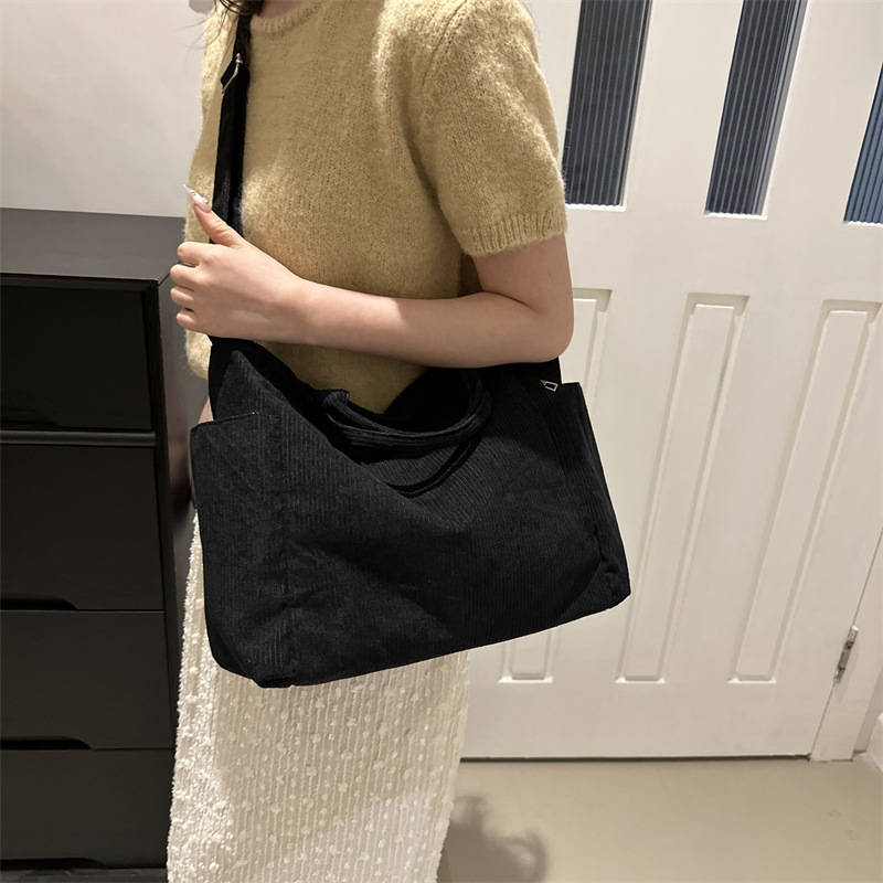 Korean casual large-capacity handbag for women, Spring 2024 new style fleece tote bag, simple crossbody bag Specification drawing