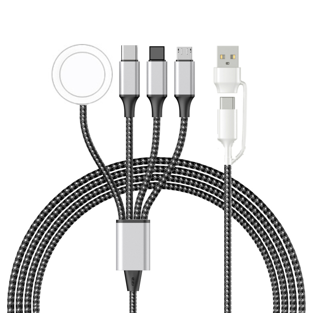 The new braided four-in-one watch wireless charger, mobile phone charging cable, data cable, and multiple connectors are available for selection details Picture