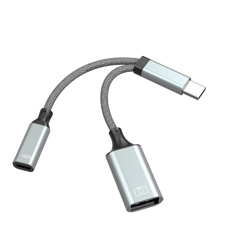 The cross-border bestseller multi-functional type-c 2-in-1 adapter cable with PD fast charging and OTG is available in stock for Ipad Pro Item Picture