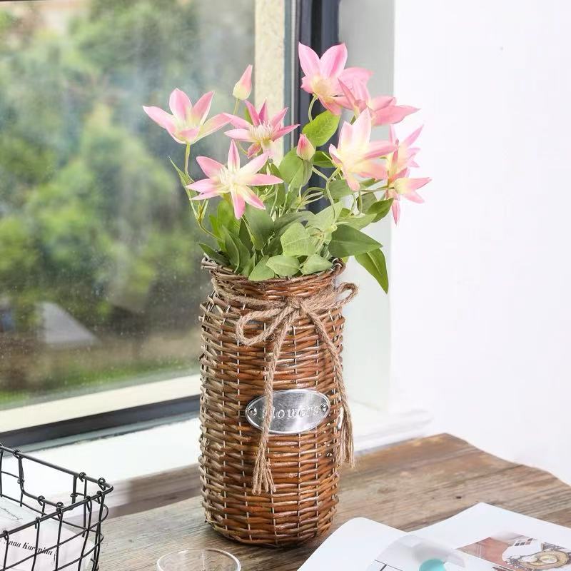 国潮插花装饰柳编干花花盆编织篮子客厅手工田园创意摆件藤编花篮手提