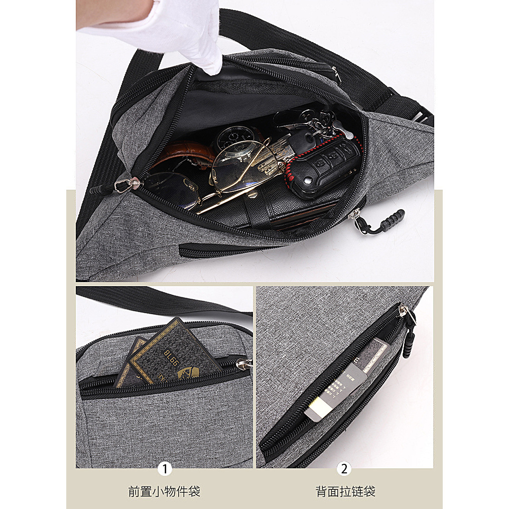 Men's Oxford cloth waist bag manufacturer wholesale wear-resistant outdoor sports chest bags, men's and women's fashionable crossbody bags Specification drawing