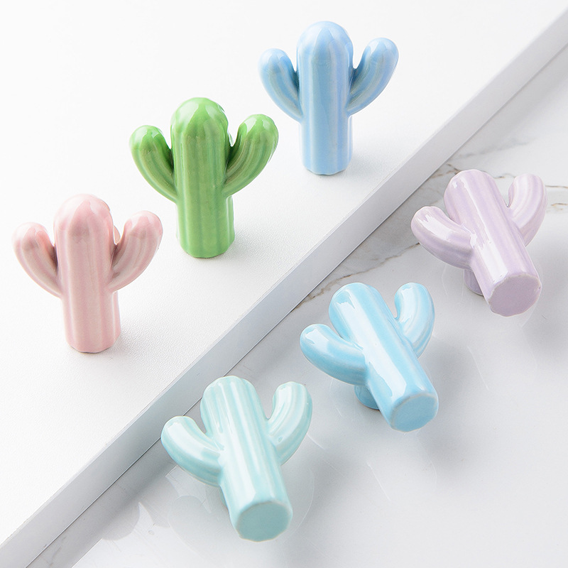 Creative ceramic handles, modern children's room handles, cactus ceramic cabinets, wardrobes, drawer handles, furniture accessories full figure