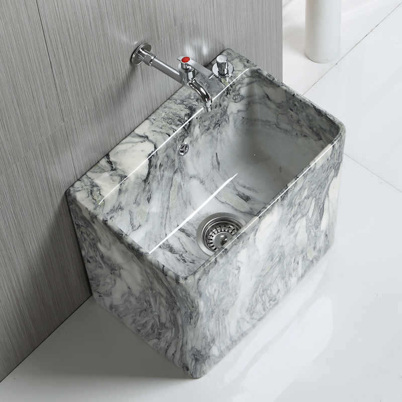 Artistic mop pool, rectangular mop pool with faucet, balcony, courtyard, garden, outdoor water pool, stone-patterned floor mop basin details Picture