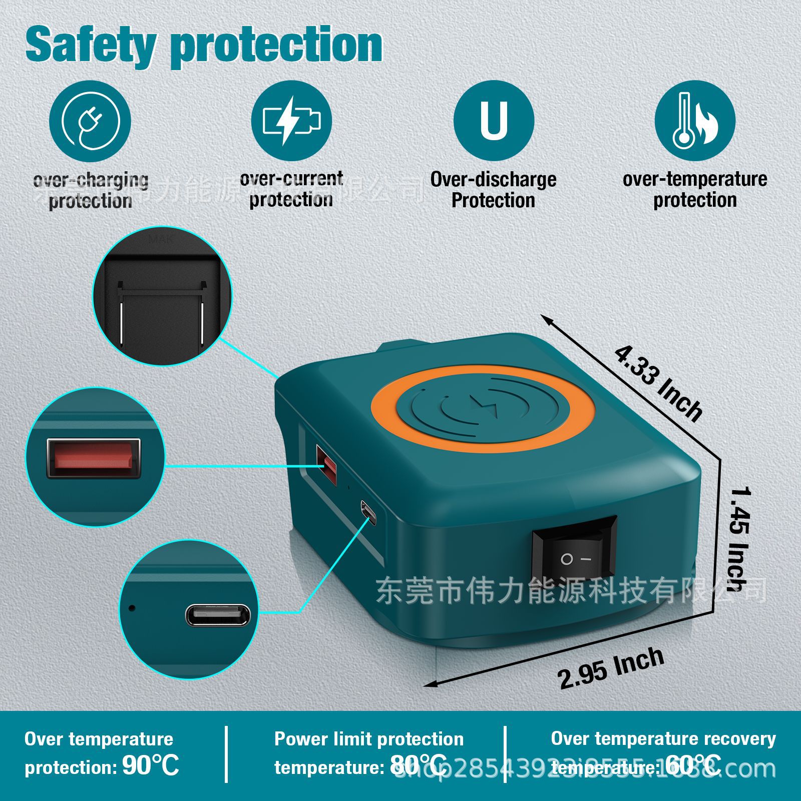 The lithium battery wireless charger is compatible with 18V lithium batteries from Makita, DEVI, Mivoch, Bosch, etc., with USB TYPE-C output details Picture