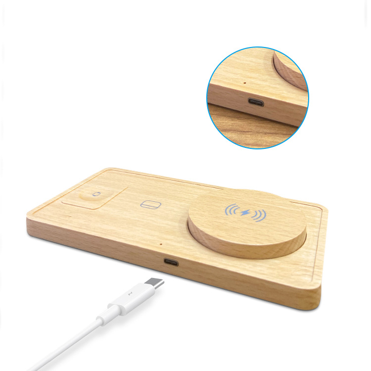 A cross-border best-selling ultra-thin three-in-one wireless charger featuring bamboo and wood multi-in-one fast charging Application Scenario
