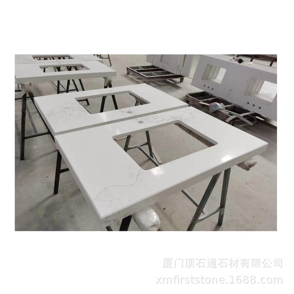 Cross-border wholesale and customization of pure white quartz stone countertops, central island countertops, artificial granite integrated kitchen countertops Specification drawing