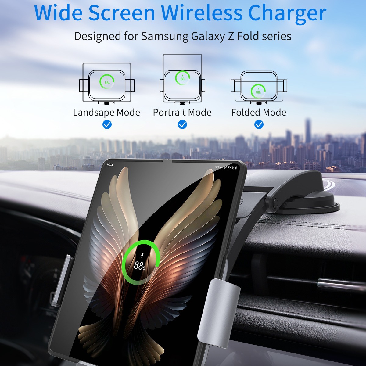 Cross-border best-selling wireless charging car stand for Samsung Fold6, Huawei mateX6 and Xiaomi foldable screen Specification drawing