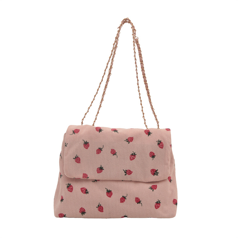 A niche design bag for women's 2024 new autumn and winter fashion strawberry corduroy chain bag, a versatile single-shoulder crossbody bag Item Picture