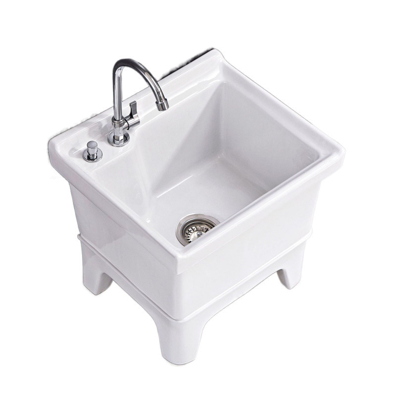 Ceramic small floor-standing mop sink, balcony large mop sink, mop sink, washbasin with legs and high feet, bathroom for home use Item Picture