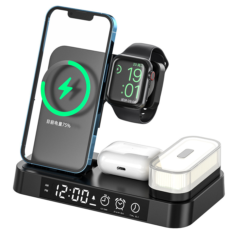 The new three-in-one wireless charger with a multi-functional digital clock of 25W is suitable for fast charging of iPhone14/13 Item Picture