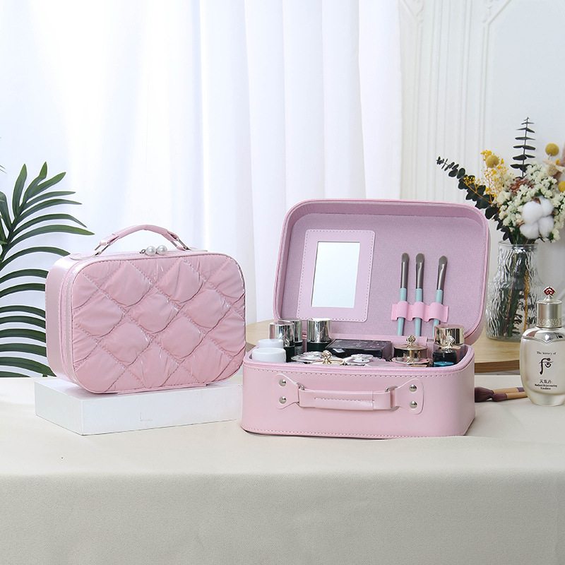 Amazon diamond-shaped makeup bag, simple and elegant, portable waterproof, travel-sized makeup box with mirror storage full figure