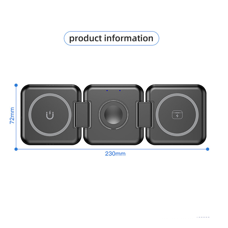 Three-in-one magnetic wireless charger, folding magsafe mobile phone charger, wireless charging stand for cross-border use Application Scenario