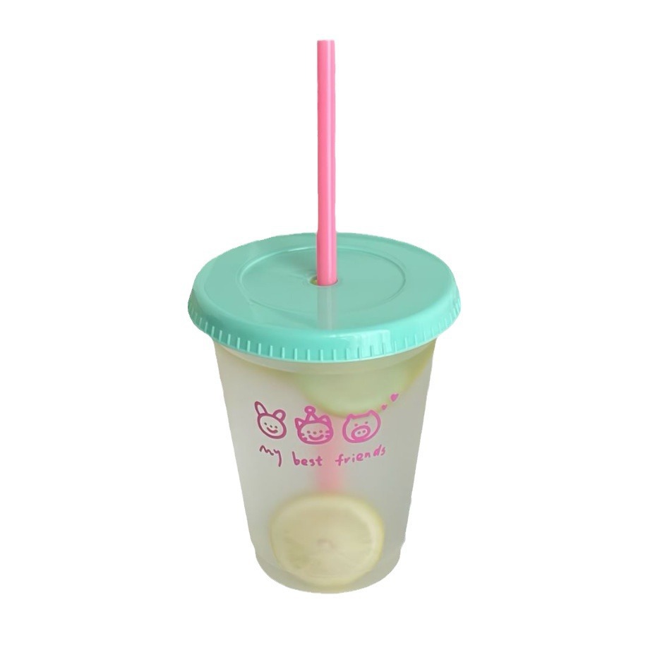 High appearance level Korean-style straw cup, large-capacity outdoor travel cup, plastic cup, portable water cup, milk tea cup, juice cup Item Picture
