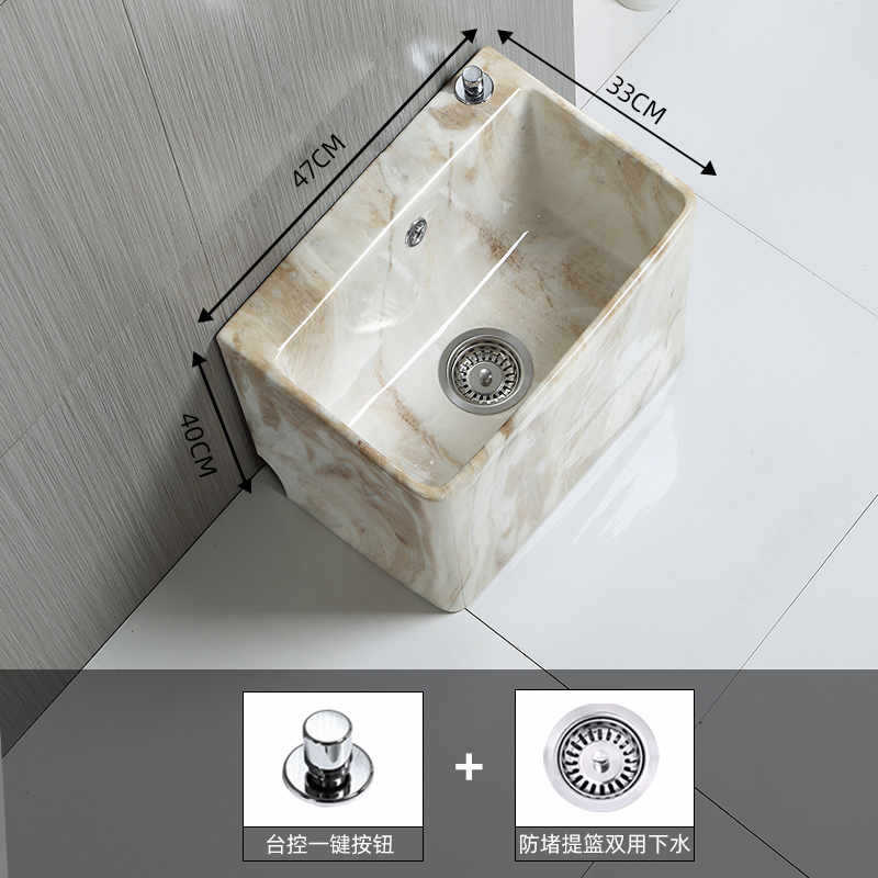 Artistic mop pool, rectangular mop pool with faucet, balcony, courtyard, garden, outdoor water pool, stone-patterned floor mop basin Application Scenario