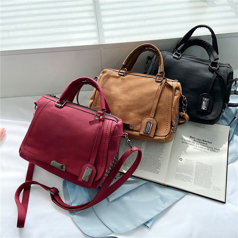 2024 New style women's bag, Korean rivet women's bag, large capacity hand-held shoulder crossbody bag, matte leather retro women's bag Application Scenario