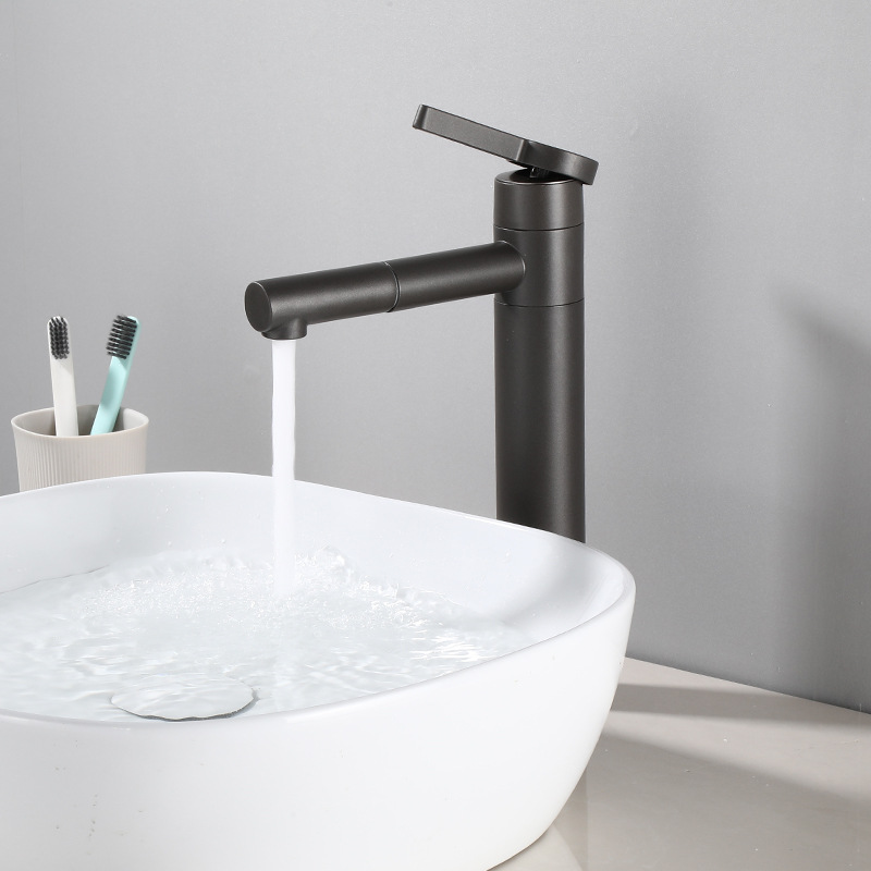 Black bathroom countertop basin, rotating faucet, washbasin gun, grey cold and hot faucet Specification drawing
