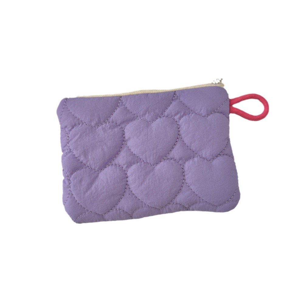 410122 Quilted heart-shaped coin purse, candy-colored storage bag, mini portable menstrual hygiene bag, makeup bag Item Picture