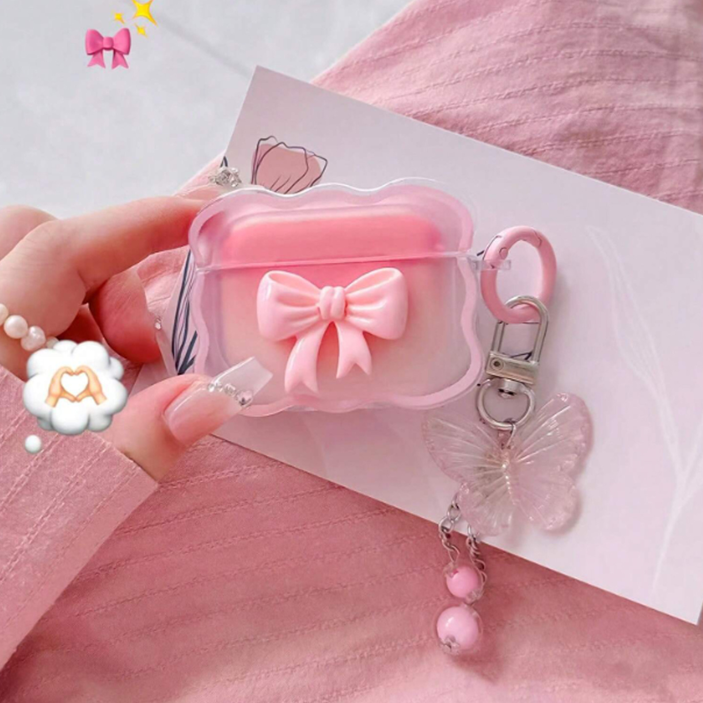 The girl's Bow is suitable for the Apple AirPods 4th generation Bluetooth earphone case Pro2/3 gradient Bow style details Picture