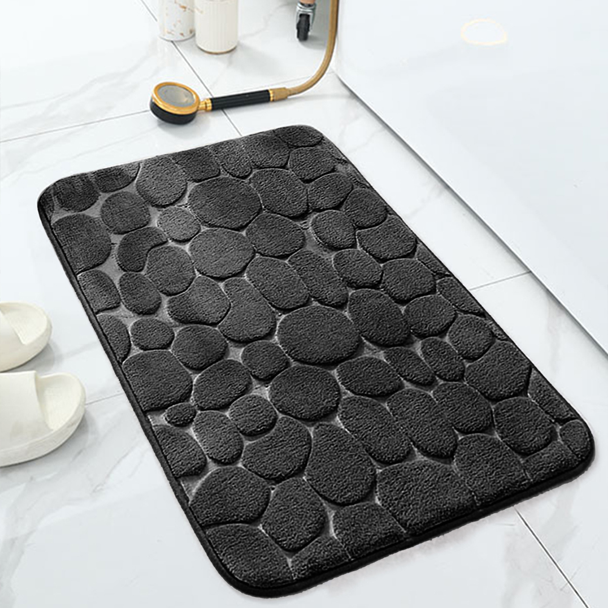 Classic pebble embossed floor mat 1cm sponge bathroom water-absorbing and anti-slip foot mat concave-convex stone flower floor mat sponge bathroom mat Specification image