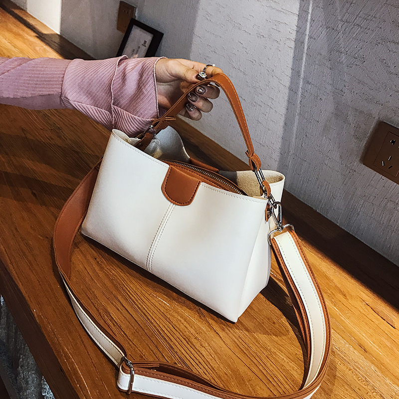 High-end premium bucket bag for women, 2023 new style handbag, color-block Korean style, simple and versatile crossbody bag for women Specification drawing